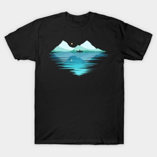 Canoe On A Lake In The Mountains By Moonlight On Camping T-Shirt